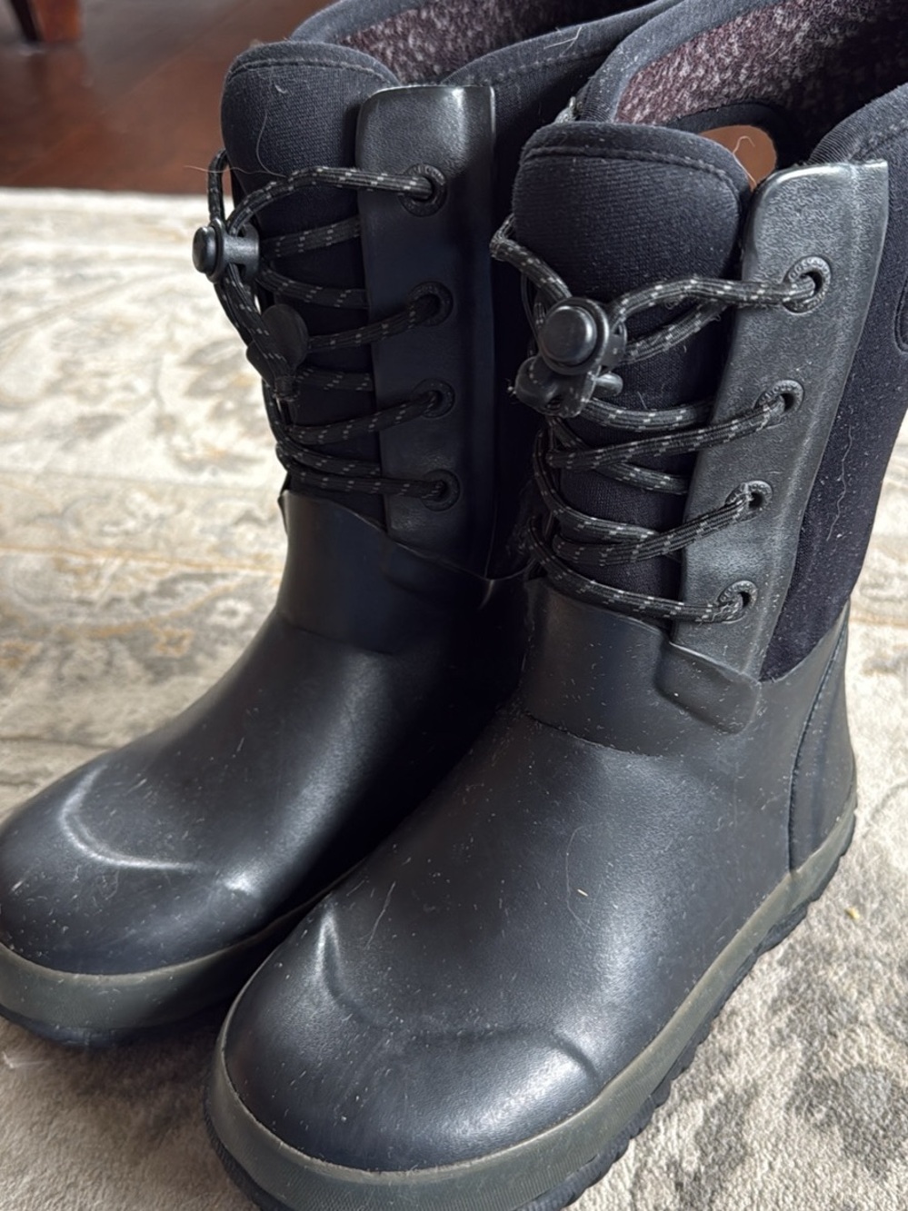 Kids Black Bogs Waterproof Lace-Front Winter Boots
